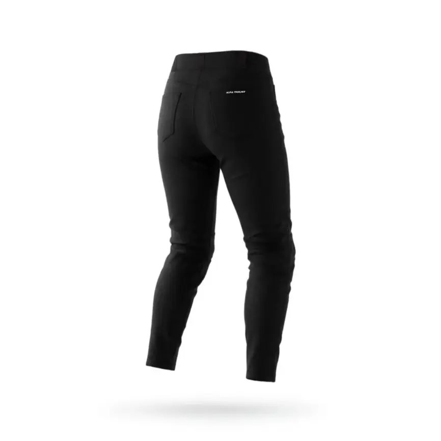 Alfa Thrust Ivy Burn – bluza motocyklowa damska, czarna z kapturem, widok od tyłu.