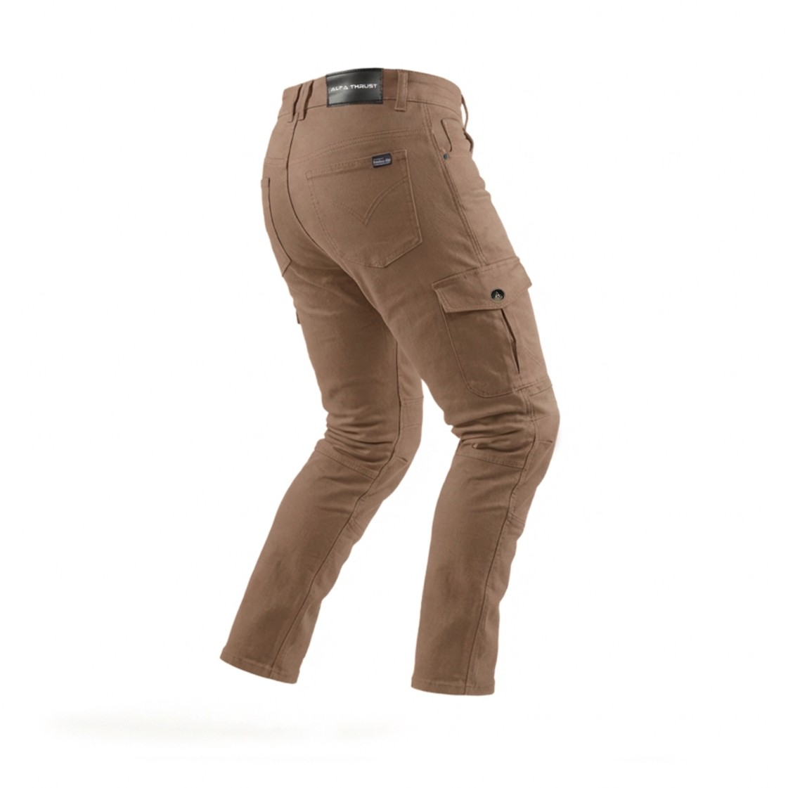 Onyx Phantom Cargo Khaki – spodnie motocyklowe, ochronne bojówki w kolorze khaki widoczne z tyłu.