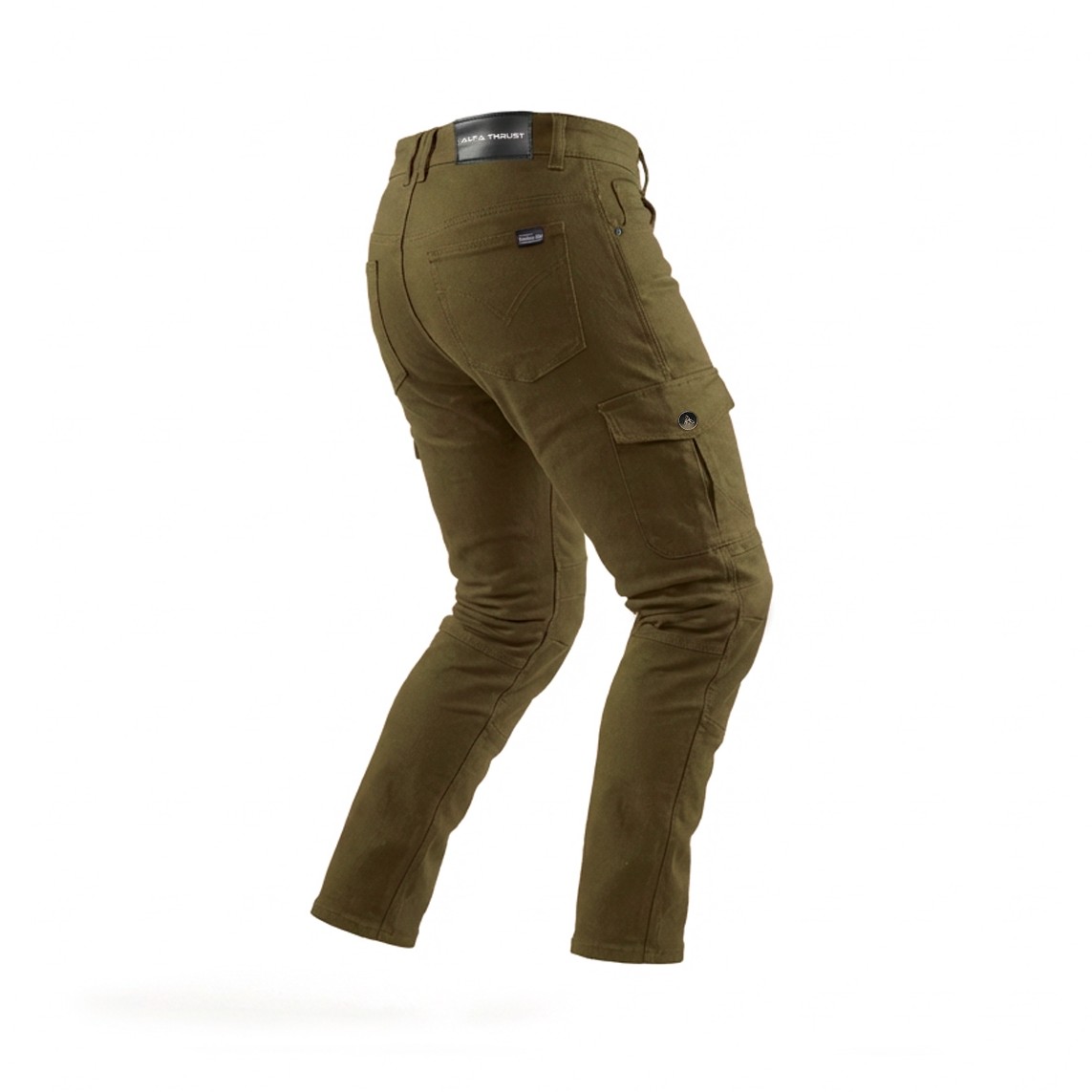 Onyx Phantom Cargo – spodnie motocyklowe, widok z tyłu na oliwkowe spodnie typu cargo.